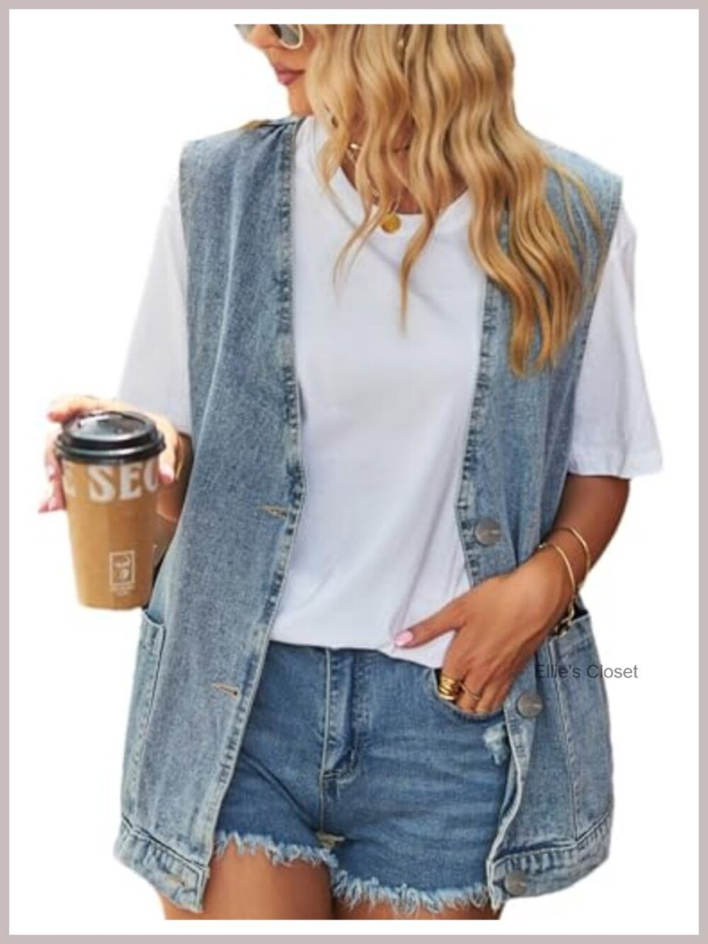 Women's Sleeveless Denim Jean Vest Oversized Button Down Distressed Western